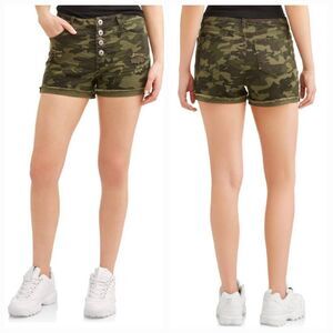 💜Green Camo High Rise Sculpting Denim Shorts Size 31